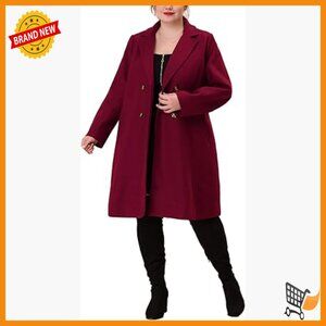 Plus Size Long Wool Pea Coat Double Breasted Notched Lapel Winter
